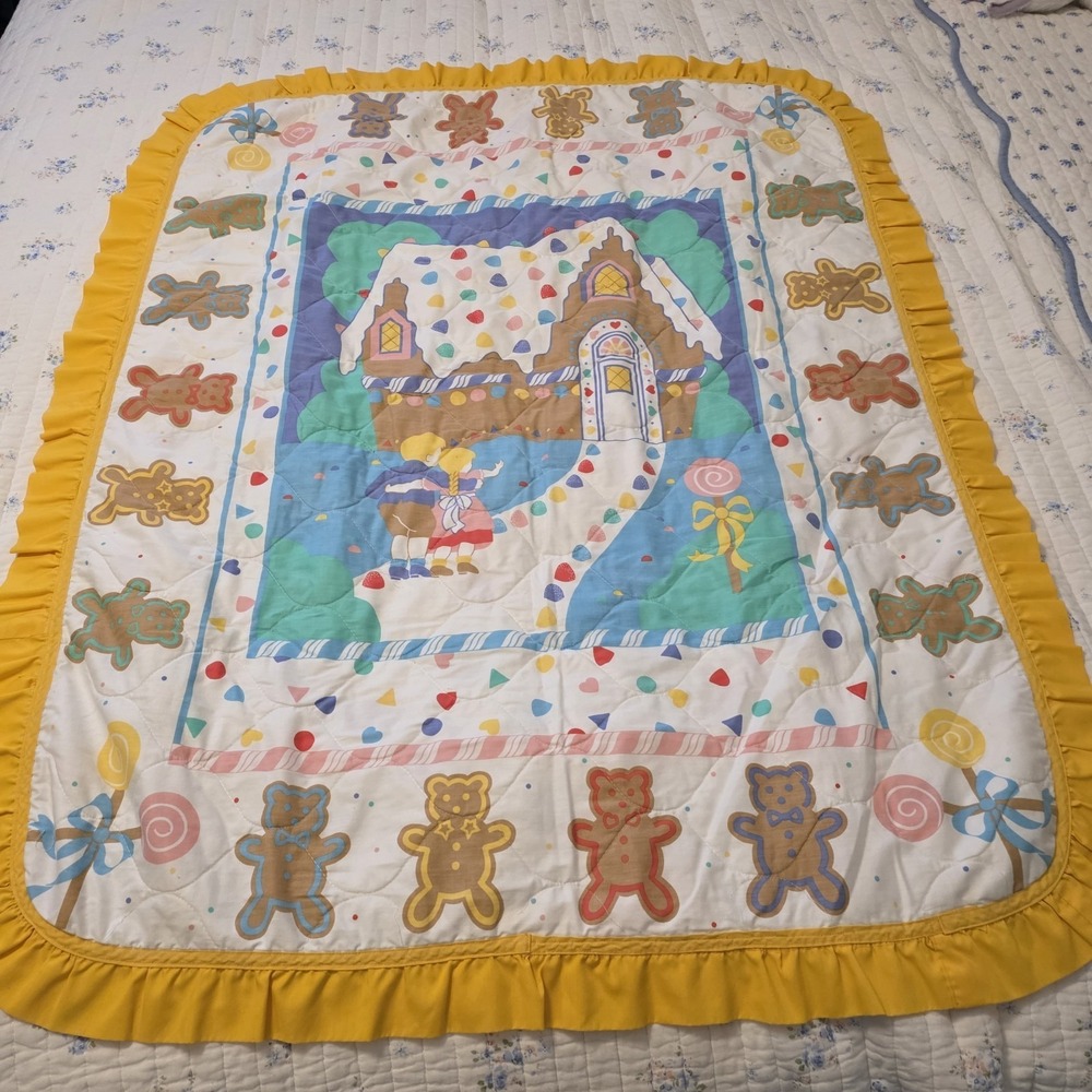 Vintage 90s Hansel And Gretel‎ Handmade Quilt Candy Land References Kids Baby